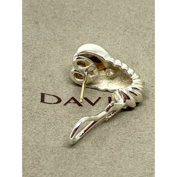 David Yurman Heart Citrine Shrimp Sterling Silver 14K Gold French Clip Earrings - Picture 8 of 12